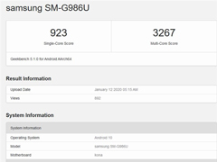 三星S20  5G版手机在Geekbench“亮相”