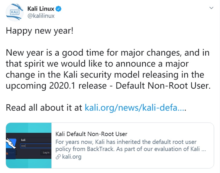 Kali Linux今后将默认以非root身份运行