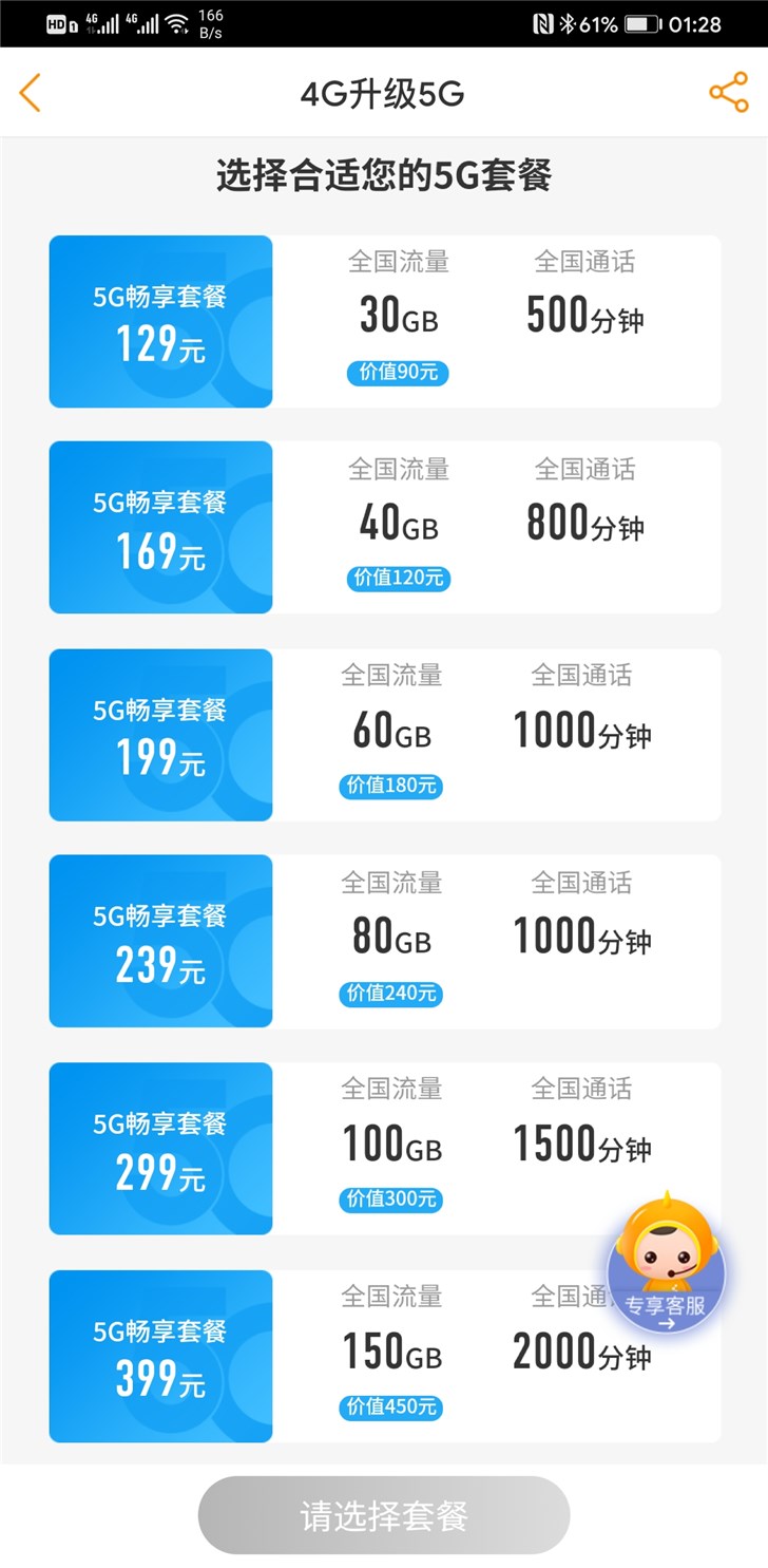 已知5G套餐资费汇总