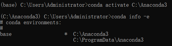 使用cmd命令conda info -e发现环境未命