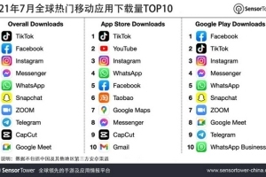 抖音及TikTok蝉联7月全球移动应用下载榜冠军 Facebook排名第二