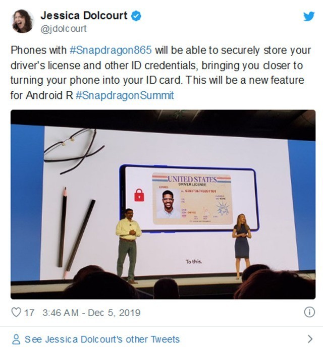 骁龙865加Android R组合将让新手机变移动驾照 